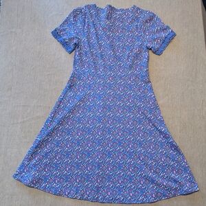 Chadwicks  Women's Floral 100% Cotton Dress Blue Flowers Butterfly Size S